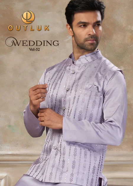 Outluk Wedding Vol 52 Satin Silk Mens Modi Jacket Kurta Pajama
